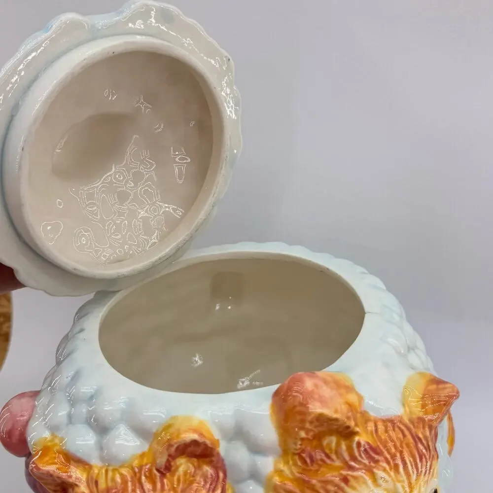 Vintage ANCO Kitten Cat Ceramic Cookie Jar & Lid Bubble Bath With Fish 1970's